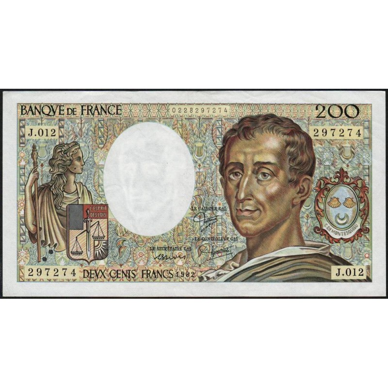 F 70-02 - 1982 - 200 francs - Montesquieu - Série J.012 - Etat : TTB+
