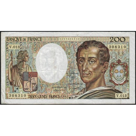 F 70-02 - 1982 - 200 francs - Montesquieu - Série V.013 - Etat : TB-