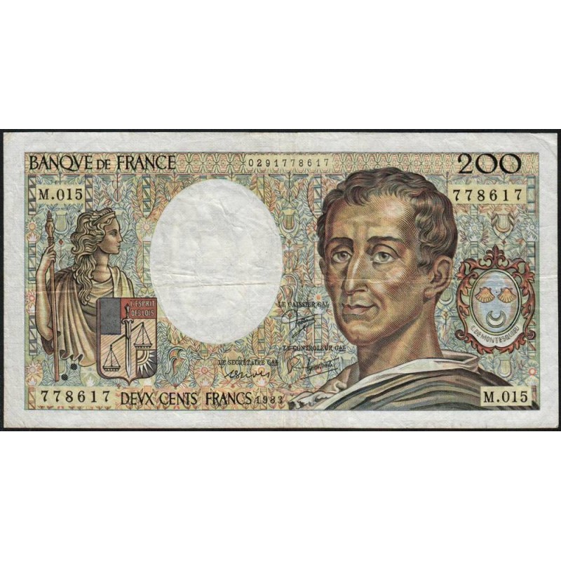 F 70-03 - 1983 - 200 francs - Montesquieu - Série M.015 - Etat : TB-