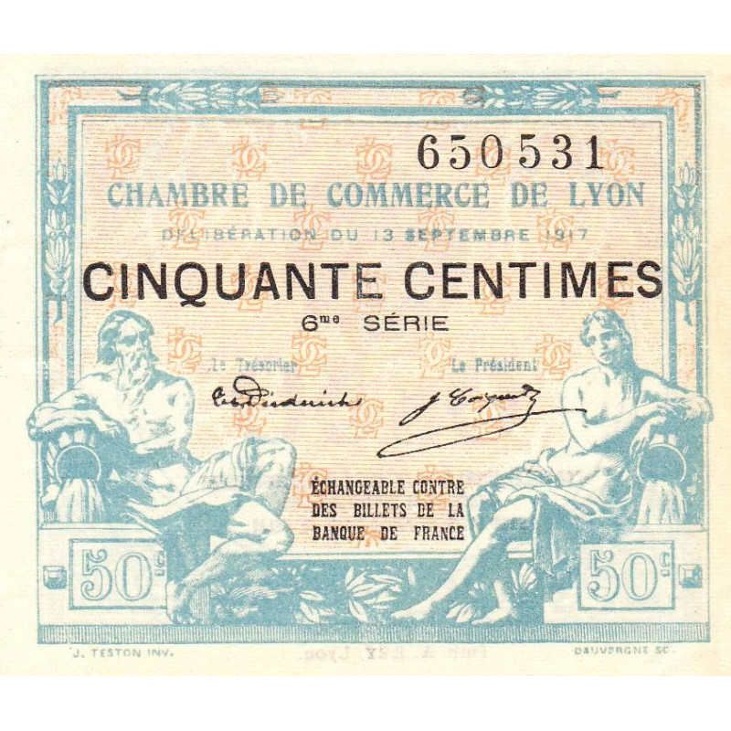 Lyon - Pirot 77-14 - 50 centimes - 6me série - 13/09/1917 - Etat : SUP+