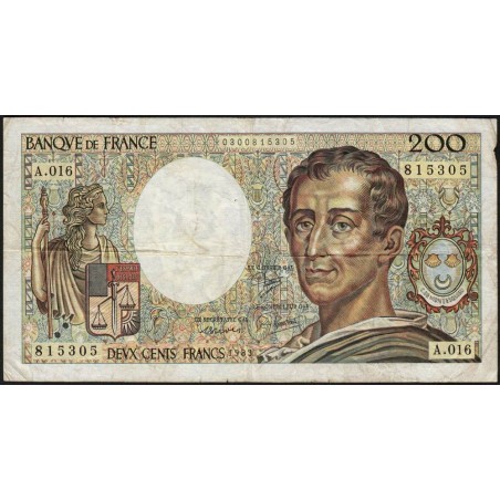 F 70-03 - 1983 - 200 francs - Montesquieu - Série A.016 - Etat : TB-