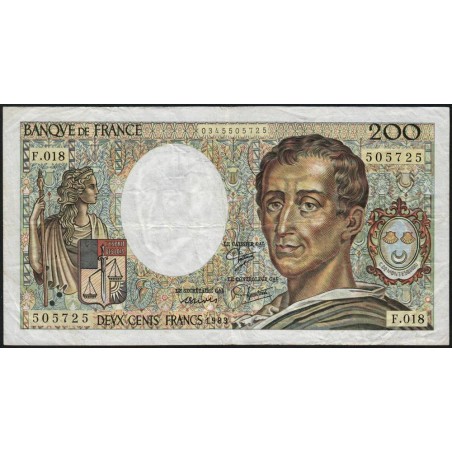 F 70-03 - 1983 - 200 francs - Montesquieu - Série F.018 - Etat : TB