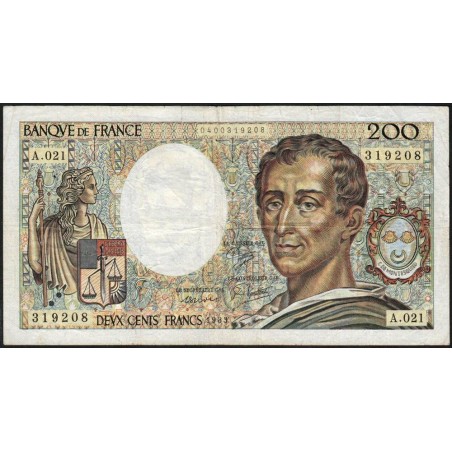 F 70-03 - 1983 - 200 francs - Montesquieu - Série A.021 - Etat : TB-