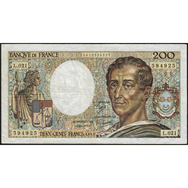 F 70-03 - 1983 - 200 francs - Montesquieu - Série L.021 - Etat : TB