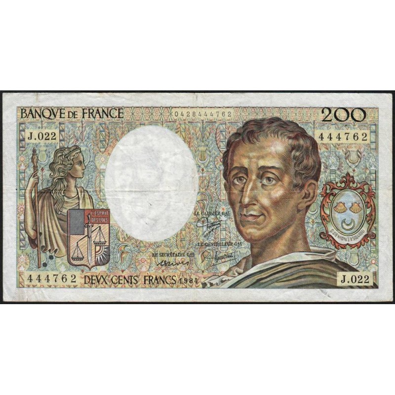 F 70-04 - 1984 - 200 francs - Montesquieu - Série J.022 - Etat : TB-