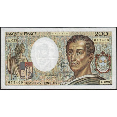 F 70-04 - 1984 - 200 francs - Montesquieu - Série A.023 - Etat : TTB-