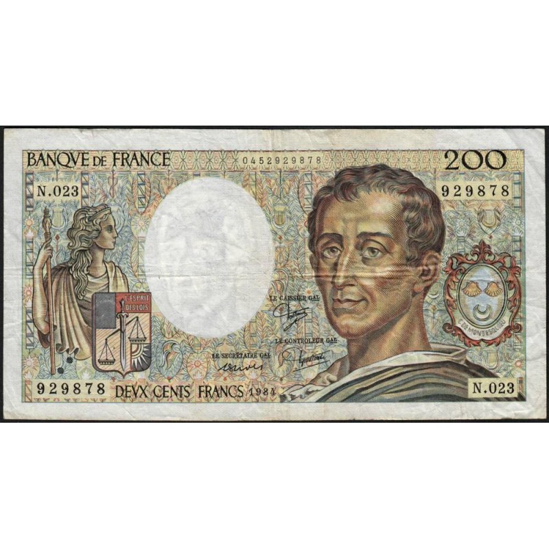 F 70-04 - 1984 - 200 francs - Montesquieu - Série N.023 - Etat : B+