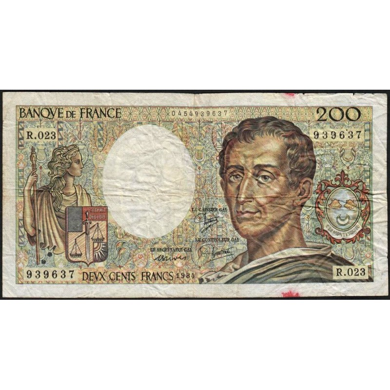 F 70-04 - 1984 - 200 francs - Montesquieu - Série R.023 - Etat : B