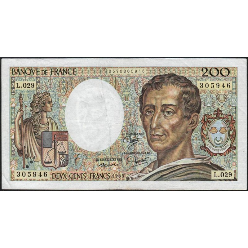 F 70-05 - 1985 - 200 francs - Montesquieu - Série L.029 - Etat : TB+