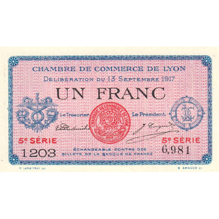 Lyon - Pirot 77-15 - 1 franc - 5e série 1203 - 13/09/1917 - Etat : NEUF