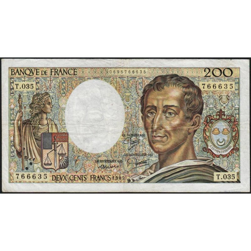 F 70-05 - 1985 - 200 francs - Montesquieu - Série T.035 - Etat : TB-