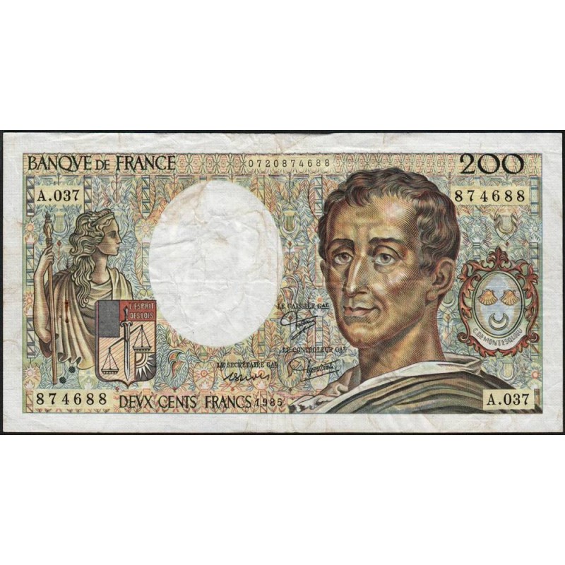 F 70-05 - 1985 - 200 francs - Montesquieu - Série A.037 - Etat : B+