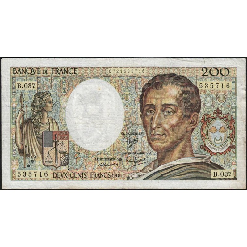 F 70-05 - 1985 - 200 francs - Montesquieu - Série B.037 - Etat : TB-