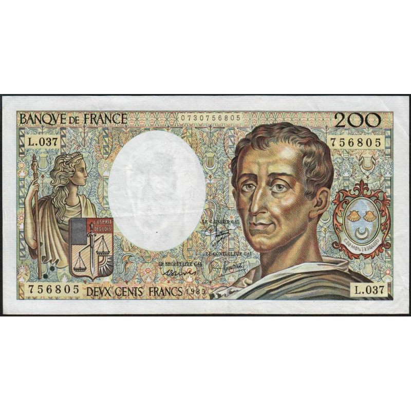 F 70-05 - 1985 - 200 francs - Montesquieu - Série L.037 - Etat : TB+