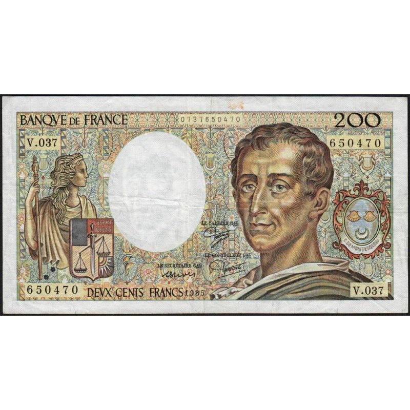 F 70-05 - 1985 - 200 francs - Montesquieu - Série V.037 - Etat : TB