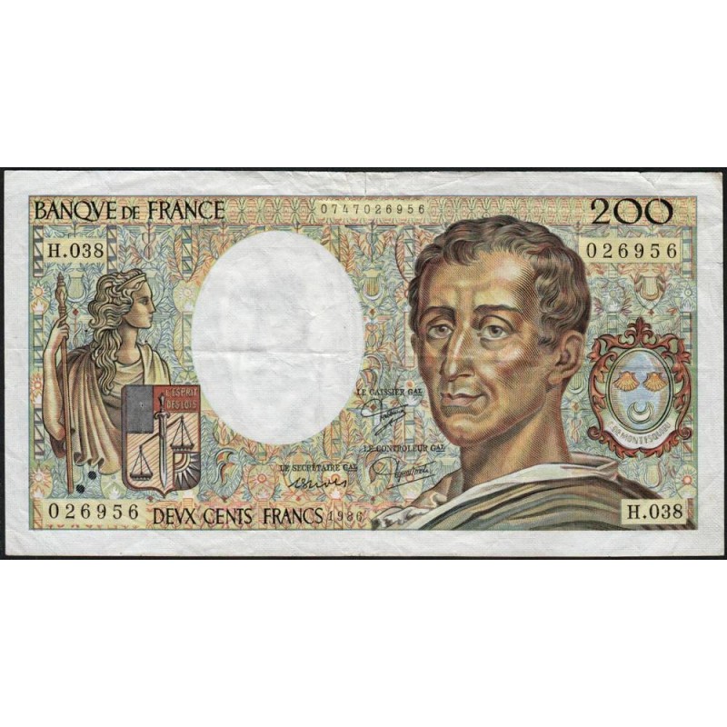 F 70-06 - 1986 - 200 francs - Montesquieu - Série H.038 - Etat : TB-