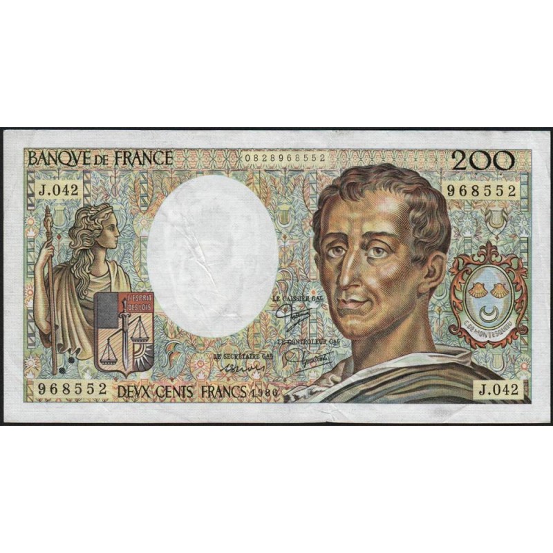F 70-06 - 1986 - 200 francs - Montesquieu - Série J.042 - Etat : TB+