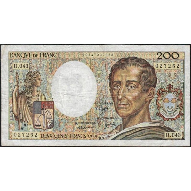 F 70-06 - 1986 - 200 francs - Montesquieu - Série H.043 - Etat : TB-