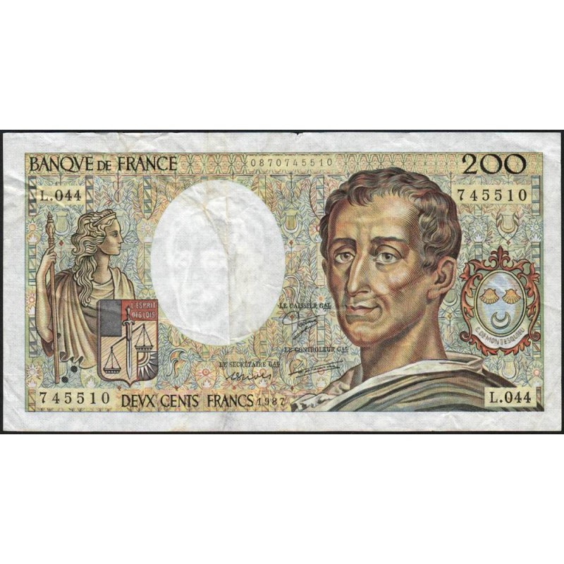 F 70-07 - 1987 - 200 francs - Montesquieu - Série L.044 - Etat : TB-