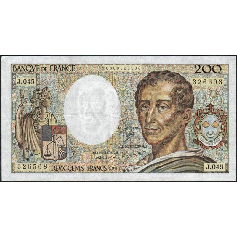F 70-07 - 1987 - 200 francs - Montesquieu - Série J.045 - Etat : TTB-