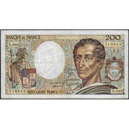 F 70-07 - 1987 - 200 francs - Montesquieu - Série D.049 - Etat : TB+