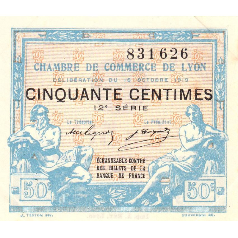 Lyon - Pirot 77-18 - 50 centimes - 12e série - 16/10/1919 - Etat : SUP+