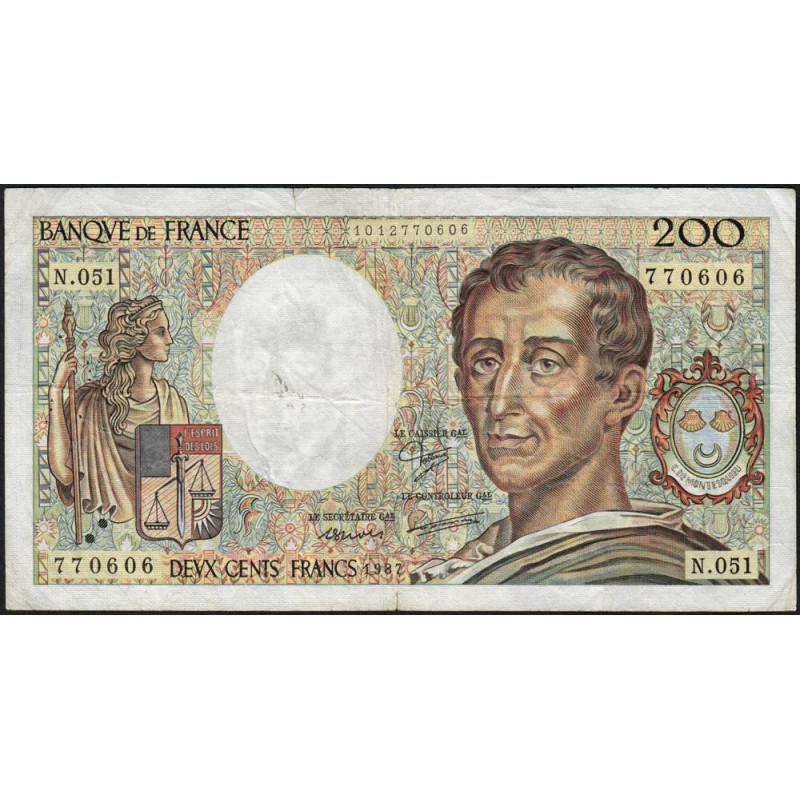 F 70-07 - 1987 - 200 francs - Montesquieu - Série N.051 - Etat : TB-
