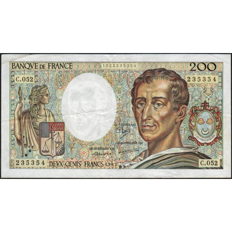 F 70-07 - 1987 - 200 francs - Montesquieu - Série C.052 - Etat : TTB-