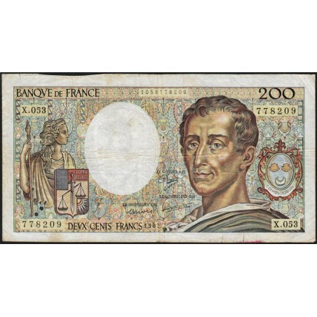 F 70-07 - 1987 - 200 francs - Montesquieu - Série X.053 - Etat : B+