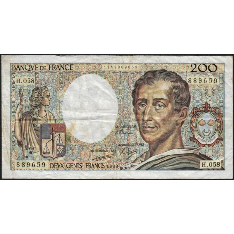F 70-08 - 1988 - 200 francs - Montesquieu - Série H.058 - Etat : TB-