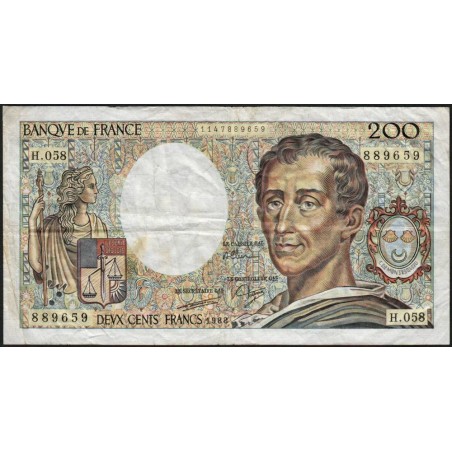 F 70-08 - 1988 - 200 francs - Montesquieu - Série H.058 - Etat : TB-