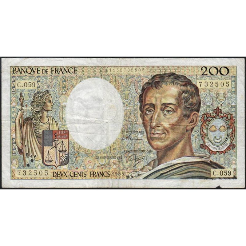 F 70-08 - 1988 - 200 francs - Montesquieu - Série C.059 - Etat : TB-