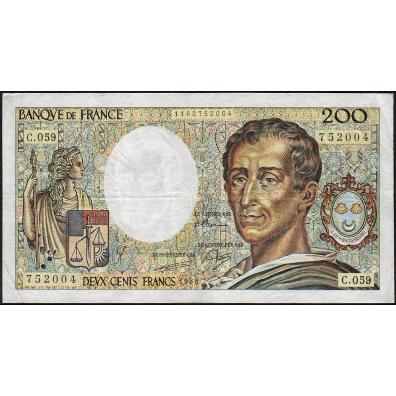 F 70-08 - 1988 - 200 francs - Montesquieu - Série C.059 - Etat : TB