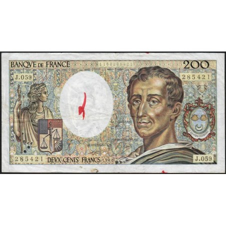 F 70-08 - 1988 - 200 francs - Montesquieu - Série J.059 - Etat : TB-