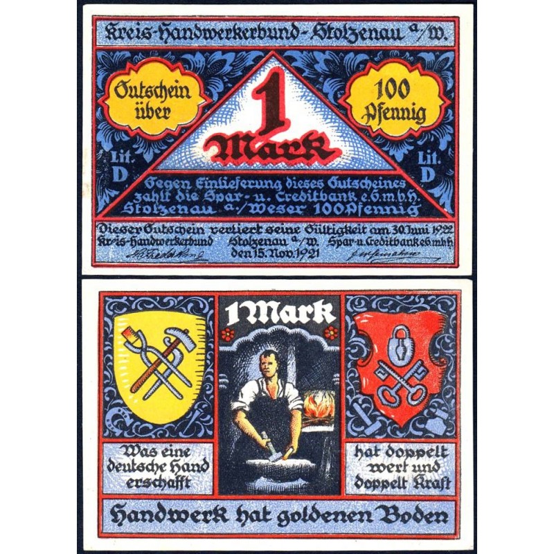 Allemagne - Notgeld - Stolzenau-an-der-Weser - 1 mark - 15/11/1921 - Etat : NEUF