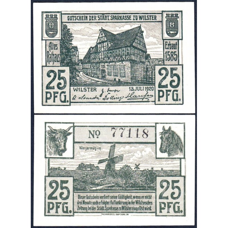 Allemagne - Notgeld - Wilster - 25 pfennig - 13/07/1920 - Etat : SPL+