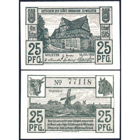 Allemagne - Notgeld - Wilster - 25 pfennig - 13/07/1920 - Etat : SPL+
