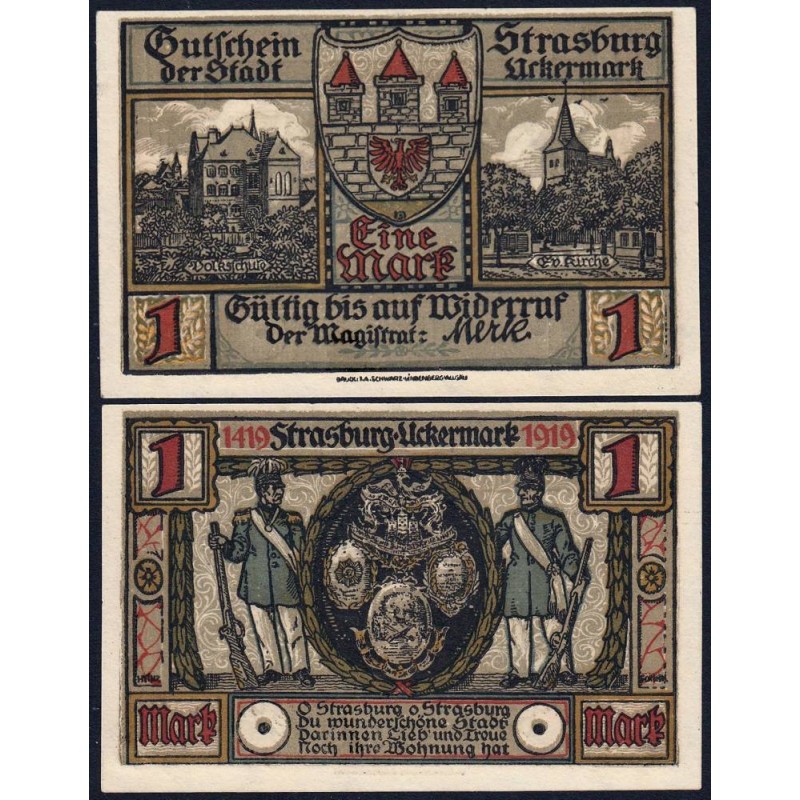 Allemagne - Notgeld - Strasburg-in-Uckermark - 1 mark - Sans série - 1921 - Etat : NEUF