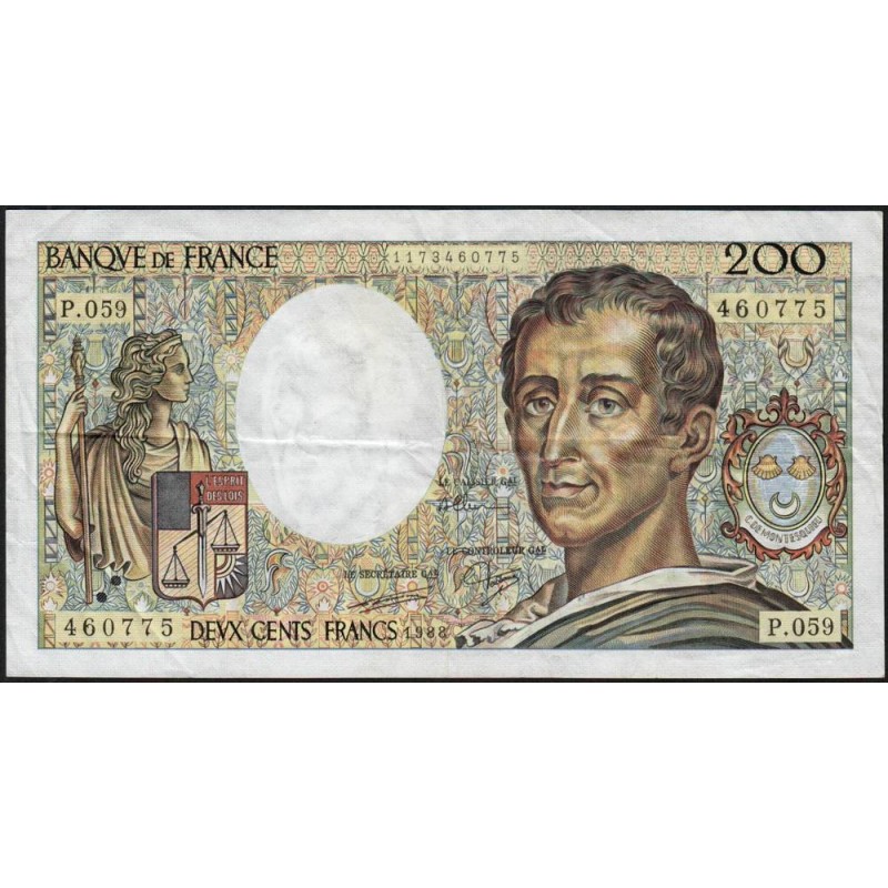 F 70-08 - 1988 - 200 francs - Montesquieu - Série P.059 - Etat : TB+