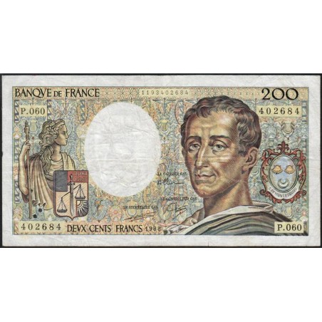 F 70-08 - 1988 - 200 francs - Montesquieu - Série P.060 - Etat : TB-