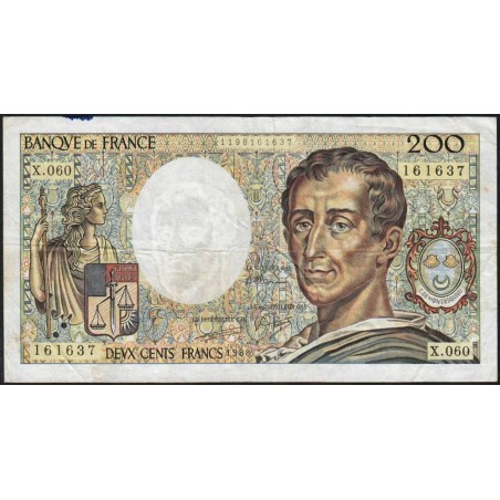F 70-08 - 1988 - 200 francs - Montesquieu - Série X.060 - Etat : TB