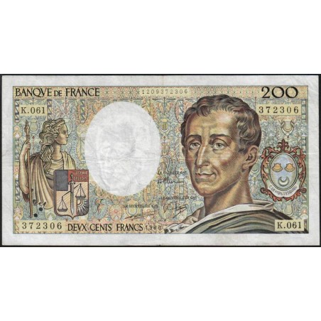 F 70-08 - 1988 - 200 francs - Montesquieu - Série K.061 - Etat : TB-