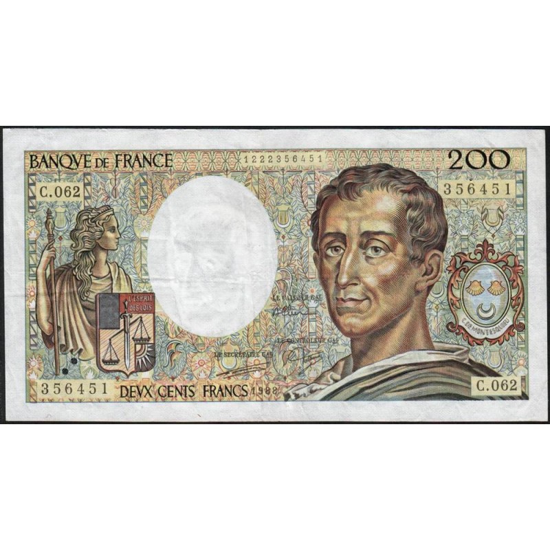F 70-08 - 1988 - 200 francs - Montesquieu - Série C.062 - Etat : TTB-