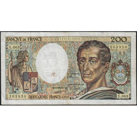 F 70-09 - 1989 - 200 francs - Montesquieu - Série X.063 - Etat : TB-