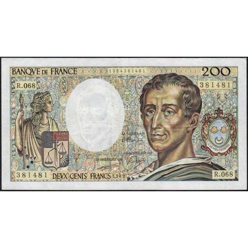 F 70-09 - 1989 - 200 francs - Montesquieu - Série R.068 - Etat : TTB