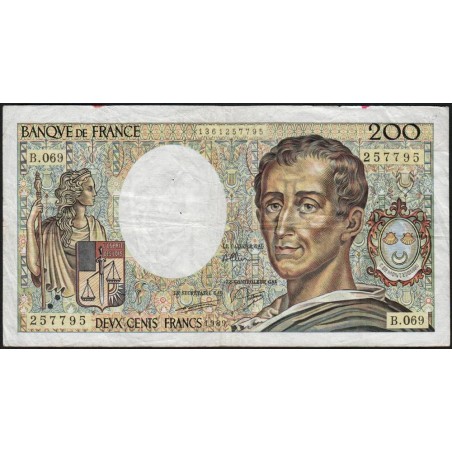 F 70-09 - 1989 - 200 francs - Montesquieu - Série B.069 - Etat : TB-