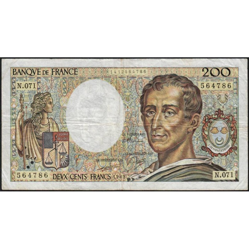 F 70-09 - 1989 - 200 francs - Montesquieu - Série N.071 - Etat : TB-