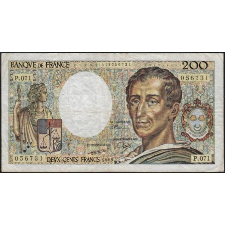 F 70-09 - 1989 - 200 francs - Montesquieu - Série P.071 - Etat : TB-