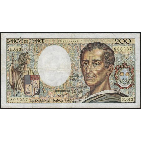 F 70-09 - 1989 - 200 francs - Montesquieu - Série H.073 - Etat : TB