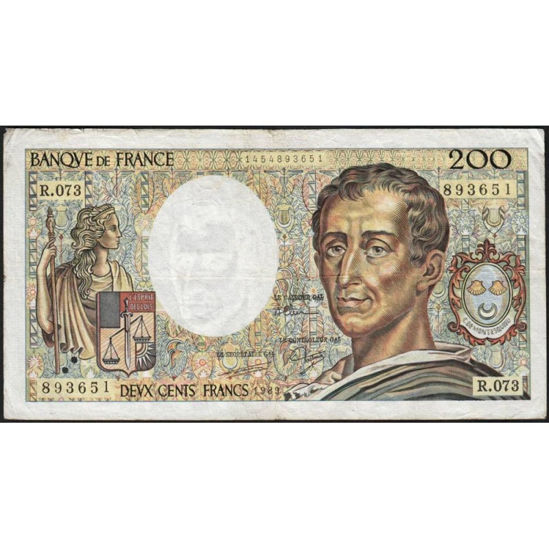 F 70-09 - 1989 - 200 francs - Montesquieu - Série R.073 - Etat : TB-